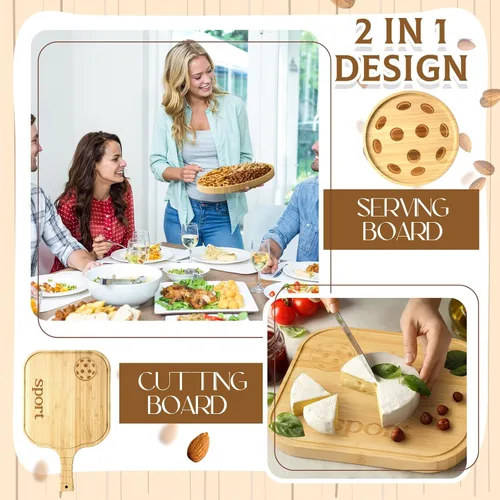 Vista 6 de Patelai Juego de tablas de charcutería de Paddleball para mujeres y hombres, tabla de queso con mango de 16.1 x 10.2 pulgadas y plato de 10.2