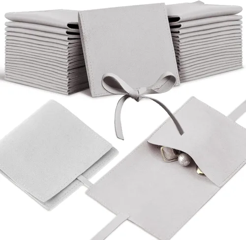 Vista 9 de Lothee 40 piezas de bolsa de joyería de microfibra de 8x8 cm, bolsas de regalo pequeñas de lujo con lazo de microfibra para embalaje de pulseras