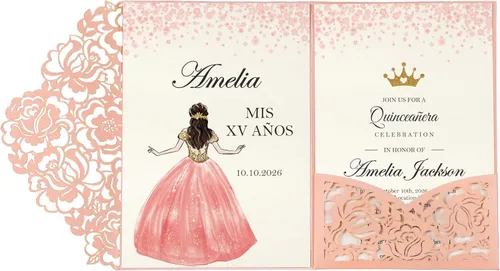 Vista 24 de DORIS HOME 50 piezas Bolsillos de Invitación de Boda Cortados con Láser con Sobres Azules, 5.12" x 7.12" Tarjetas de Invitación para Boda