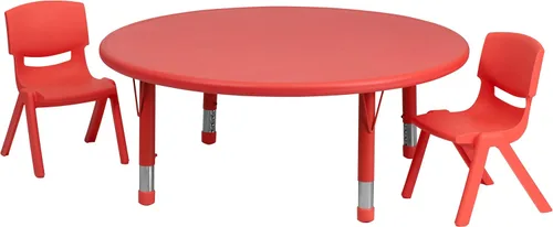 Vista 3 de Flash Furniture Juego de mesa de actividades ajustable de altura de plástico azul redondo de 45 pulgadas con 2 sillas