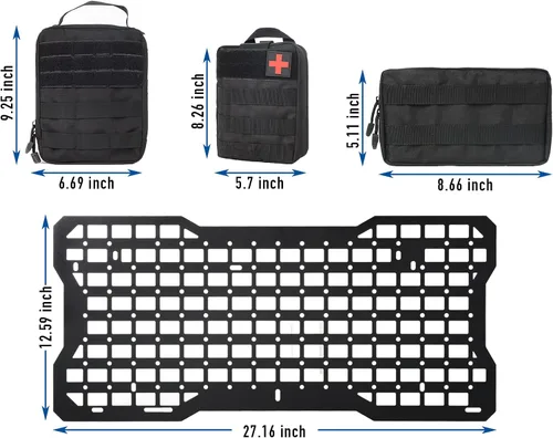 Vista 5 de Kit de organizador de carga para puertas traseras, panel Molle, placa de metal de almacenamiento interior con 3 bolsas de almacenamiento para Jeep