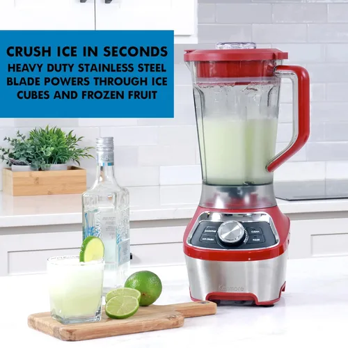 Vista 4 de Kenmore - Batidora eléctrica para batidos, trituradora de hielo y función de pulso, jarra de plástico Tritan resistente con 6 velocidades, Rojo