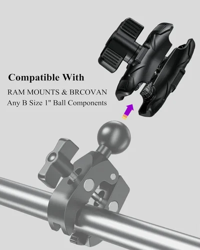 Vista 3 de BRCOVAN Brazo de doble zócalo de alta resistencia compuesto de brazo corto compatible con soportes RAM tamaño B componentes de bola de 1 pulgada