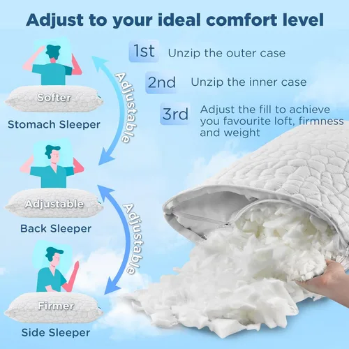 Vista 3 de SUPA MODERN Almohada refrescante de tamaño estándar, 1 paquete, almohadas de espuma viscoelástica trituradas CertiPUR-US, almohadas de cama frescas
