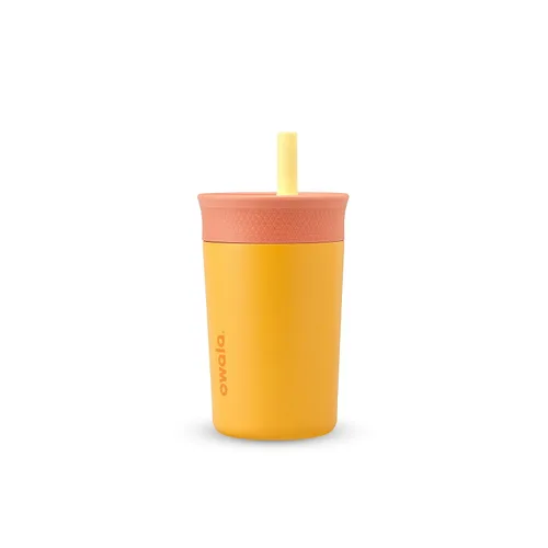 Vista 8 de Owala Vaso térmico de acero inoxidable para niños con popote flexible resistente a derrames, fácil de limpiar, botella de agua para niños, ideal