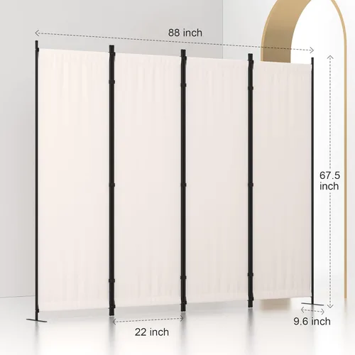Vista 3 de GOJOOASIS Divisor de habitación de 4 paneles plegable pantalla de privacidad para el hogar, oficina, decoración de dormitorio (beige)