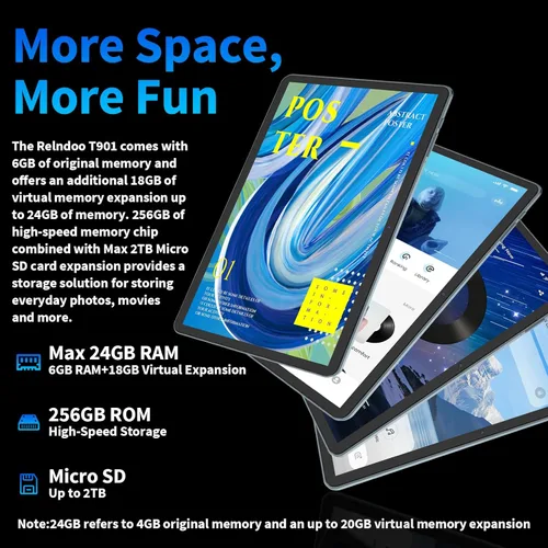 Vista 3 de Tablet Android 15 de 10 pulgadas, tableta 2026 con teclado, 24 GB+256 GB+2 TB expandir, tabletas 2 en 1 con 8 núcleos, WiFi 5G, 8000 mAh, BT5.0