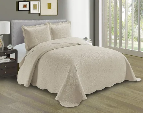 Vista 12 de Linen Plus Juego de colcha en relieve de gran tamaño, color beige sólido, tamaño matrimonial/queen, ropa de cama nueva # Dana