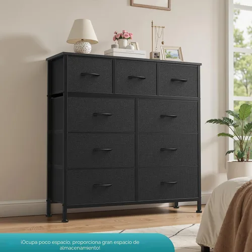 Vista 7 de OLIXIS Cómoda de almacenamiento de 9 cajones con tapa de madera - Organizador de cómoda de tela ancha para dormitorio, clóset, sala de estar