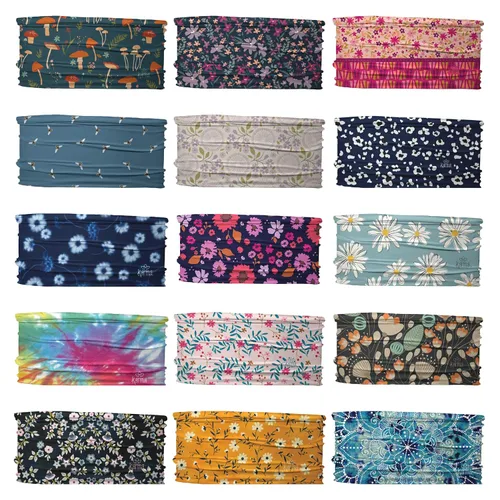 Vista 4 de Karma - Diadema floral para mujer, fina, diadema de tela y bufanda elástica para el cabello, rosaverde azulado