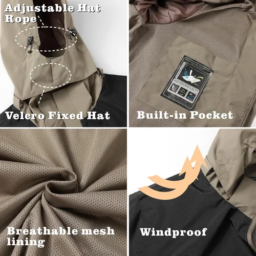 Vista 29 de GIISAM Chaqueta de lluvia para hombre, impermeable, ligera, para exteriores, rompevientos con capucha