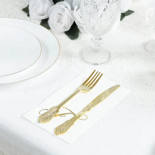 Vista 305 de Efavormart 50 Pack Servilletas de papel para fiestas de 2 capas suaves verde oliva con borde dorado de oro, servilletas para cenas, cócteles