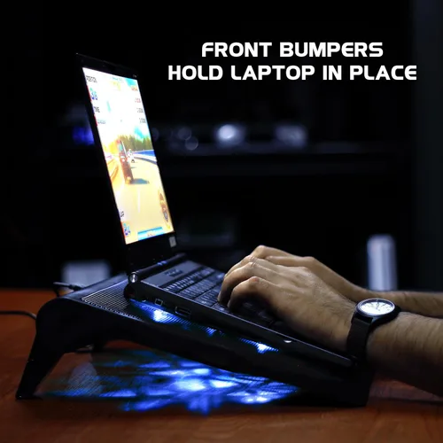 Vista 4 de ENHANCE Soporte de refrigeración para laptop gaming con ventiladores LED refrigerantes, altura ajustable y puerto USB dual para laptops de 17