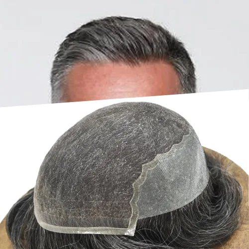 Vista 126 de Toupee - Sistemas de reemplazo de cabello para hombre, encaje frontal suizo, nudo blanqueado, pieza de cabello humano natural