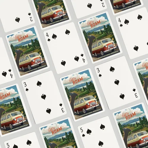 Vista 4 de Lantern Press Muir Woods National Monument, California, Camper Van, Off to Roam, 52 Playing Cards for Adults, Poker Size Card Deck