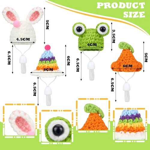 Vista 2 de 4 Pieces Hamster Hat Mini Small Animals Hat with Adjustable Strap Lovely Hand Knitted Frog Rainbow Carrot Tiny Hats for Lizard Guinea Pig Reptile
