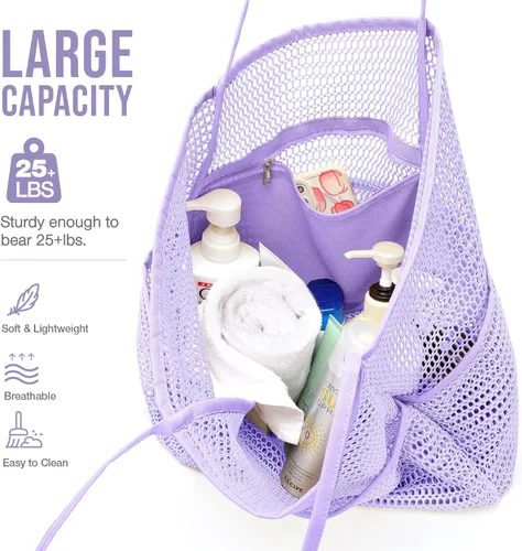Vista 7 de KPX Bolsa de playa con mini bolsillo, bolsas de playa para mujer, bolsas de viaje grandes plegables de malla para piscina, a prueba de arena