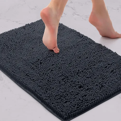 LuxUrux Tapete de microfibra afelpada, de felpilla extrasuave, pelo largo de 1 pulgada, muy absorbente, para baño o ducha, lavar y secar a máquina,