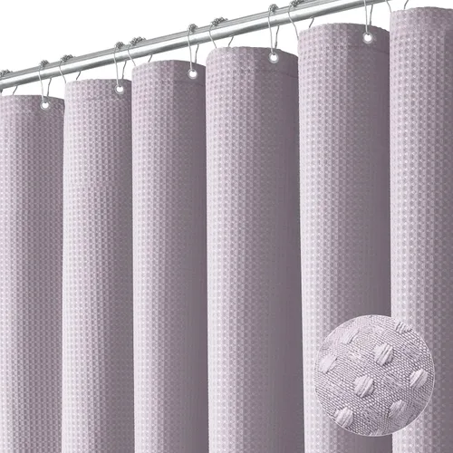 Vista 401 de Cortina de ducha de tela Dynamene verde oscuro - Cortinas de baño de tela de nido de abeja texturizadas resistentes, juego de cortinas de baño