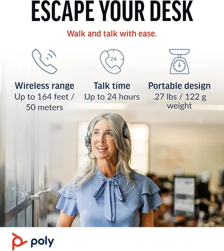 Vista 4 de Poly Voyager 4310 UC Auriculares inalámbricos (Plantronics) – Auriculares Bluetooth de un solo oído con micrófono de cancelación de ruido – Conecta