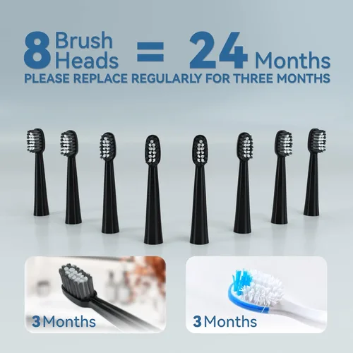Vista 2 de 7AM2M - Cepillo de dientes eléctrico sónico para adultos y niños, cepillos de dientes recargables de alta potencia con 8 cabezales, 5 modos