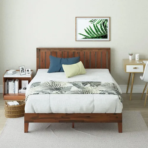 Vista 3 de Cama plataforma de madera sólida de lujo Zinus 12 pulgadas con cabecero de cama/no necesita resortes/soporte de madera con listón/acabado expreso