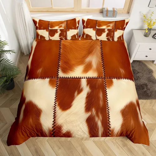 Juego de ropa de cama con estampado de piel de vaca para niños, juego de funda de edredón con patrón de piel de vaca, juego de funda de edredón de