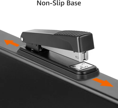 Vista 4 de Amazon Basics Engrapadora de escritorio de oficina de metal de tira completa, capacidad para 20 hojas, paquete de 3, color negro