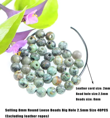 Vista 2 de AD Beads Cuentas de gema natural de 8 mm redondas sueltas con gran agujero de 2,5 mm, 40 piezas (turquesa africana)