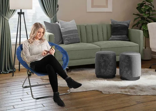 Vista 2 de Zenithen Comfortable Bungee Portable Folding Durable Metal Frame Dish Chair, Perfect for Gaming, Reading, Dorm Rooms, and Bed Rooms, Blue (Pack of 1)