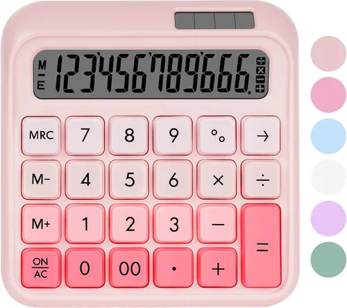 Vista 8 de Calculadora de interruptor mecánico, calculadora de escritorio, calculadoras azules, botones grandes, pantalla LCD grande de 12 dígitos, energía