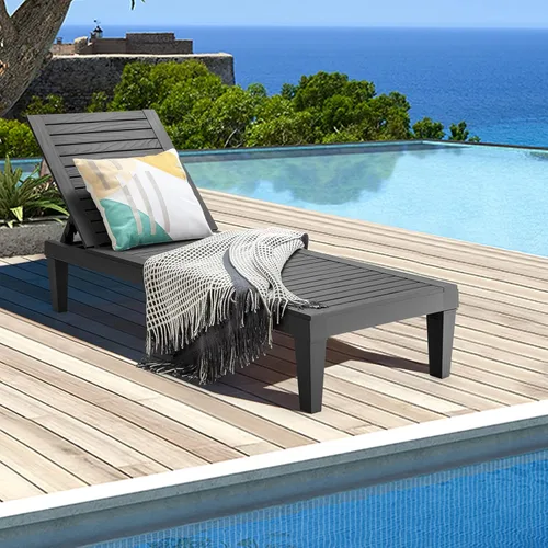 Vista 8 de COSTWAY Sillón reclinable para patio, resistente a la intemperie, ajustable (1, negro)