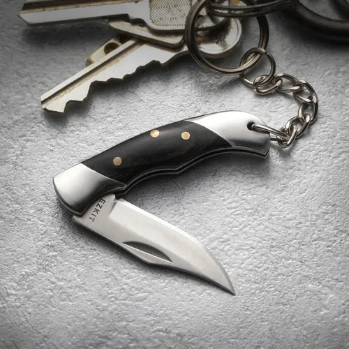 Vista 4 de Cuchillo de bolsillo pequeño, cuchillo EDC con mango de acero inoxidable y madera, pequeño cuchillo plegable, longitud de la hoja 1.5 pulgadas