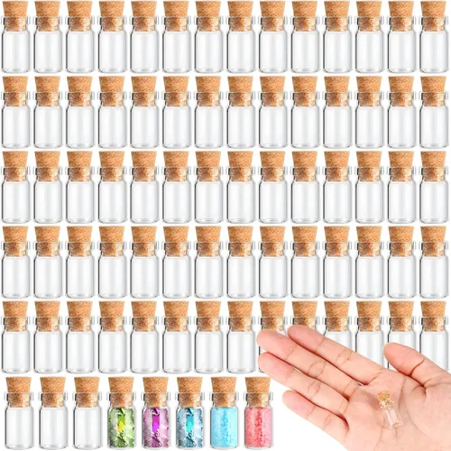 Vista 8 de Thyle 100 frascos pequeños de vidrio de 0.3 fl oz con tapones de corcho, pequeños frascos para adultos, aretes de bricolaje, recuerdos de fe