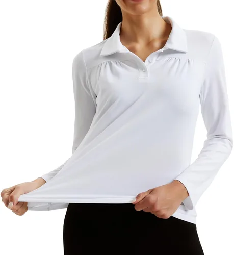 Vista 3 de JACK SMITH Camisa de golf de manga larga para mujer, de secado rápido, plisada, UPF 50+, con botones, casual, tenis, atlética, tallas S-2XL