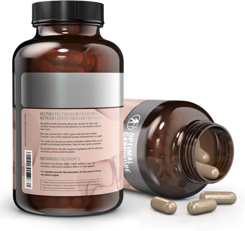 Vista 6 de Cápsulas de hígado de res alimentadas con pasto Optimal Carnivore, liofilizadas en píldoras convenientes, 180 cápsulas, suplemento disecado