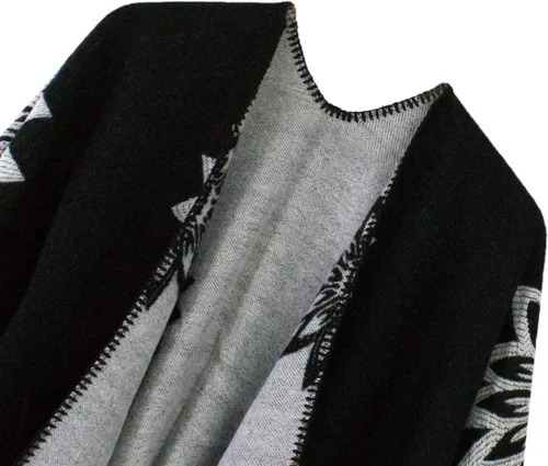 Vista 12 de Urban CoCo Poncho de colores para mujer, chal con frente abierto, color en bloques