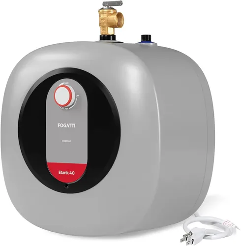 Vista 8 de Fogatti Mini calentador de agua eléctrico de 2.5 galones 1440 W, montaje en pared/piso, gris