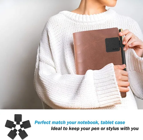 Vista 3 de ProCase Paquete de 5 soportes para bolígrafos para cuadernos, diarios, planificadores, tableta, soporte autoadhesivo de cuero con lazo elástico
