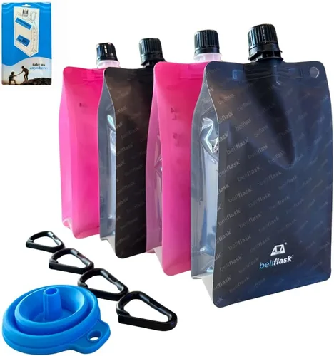 Vista 8 de BellFlask - Frasco de plástico de 15 onzas, patentado, flexible, sin metal, reutilizable, sin BPA con clip de mosquetón y embudo de llenado