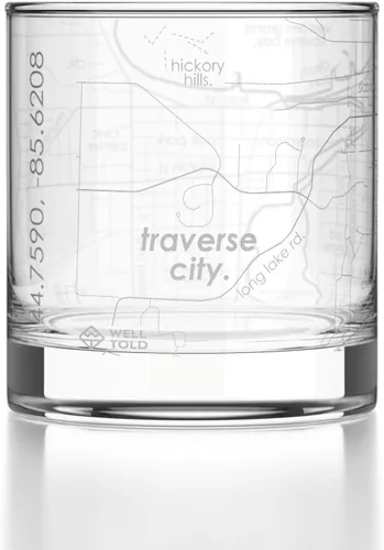 Vista 141 de Well Told Vaso de rocas grabado con mapa de Akron, Ohio, cristalería estilo antiguo (325ml, transparente) Vaso de bourbon grabado, regalos