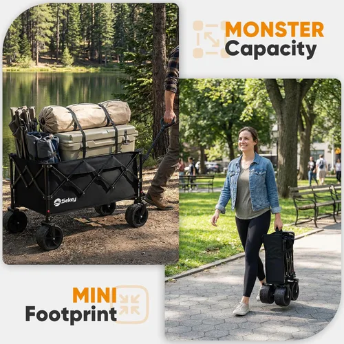 Vista 3 de Sekey Carros plegables de 150 litros con ruedas de playa grandes All-Terrian, carro plegable resistente, carro plegable extragrande, carro plegable