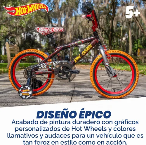 Vista 2 de Dynacraft Hot Wheels BMX Bike for Boys, 12-18 Inch Kids Bike, Ages 3-9, Rev Grip Handlebar Feature, Red & Black Negro