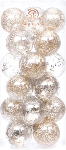 Vista 11 de Sea Team Paquete de 48 bolas de Navidad de plástico transparente inastillables, varios tamaños, adornos decorativos de Navidad con relleno delicado