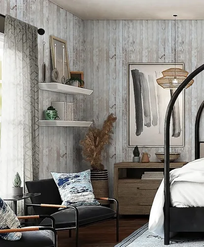Vista 4 de Papel tapiz de madera de 197 x 17.7 pulgadas, autoadhesivo, extraíble, para pegar y despegar, papel tapiz de madera rústica con aspecto de madera