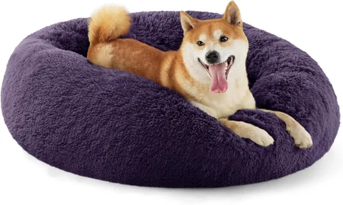Vista 66 de Bedsure - Cama calmante para perros pequeños y medianos, lavable, con forma de dona, antideslizante, afelpada, esponjosa, pelo sintético, cama