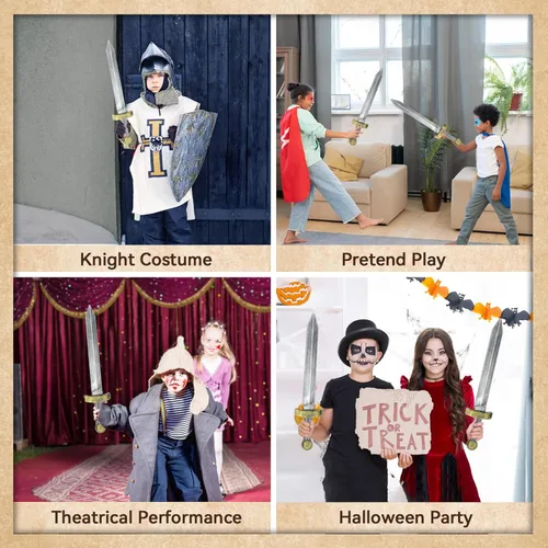 Vista 5 de 2 espadas de juguete, espada romana de plástico de 18.9 pulgadas para niños, accesorio de juego de rol, juguete medieval de caballero, cosplay