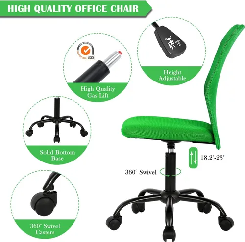 Vista 35 de Silla de oficina pequeña, silla de escritorio sin brazos con ruedas, silla ergonómica para computadora con soporte lumbar, silla giratoria de malla