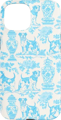 Vista 6 de iPhone 16 Chinoiserie Dog Toile Preppy Grandmillennial Aqua Cream Case