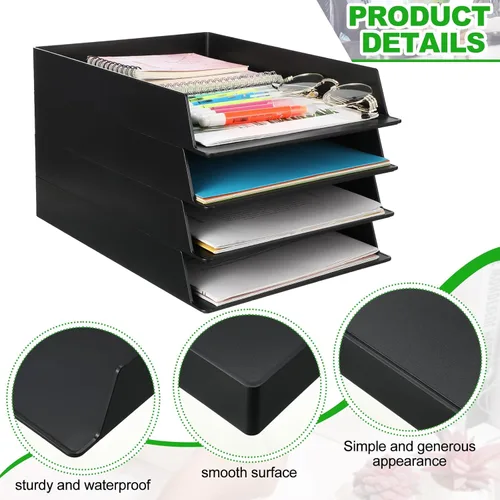 Vista 3 de Wenqik 6 bandejas de papel apilables rectangulares de plástico para escritorio, organizador de archivos de documentos, cartas de almacenamiento
